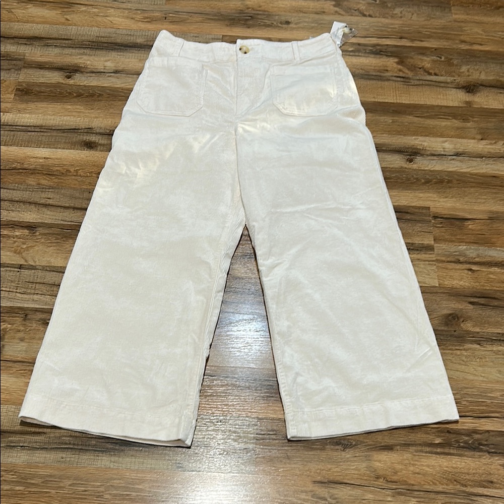 MAEVE BY ANTROPOLOGY WOMEN THE COLETTE RIBBED WIDE LEG PANT CREAM Sz 32 NEW - Picture 1 of 12